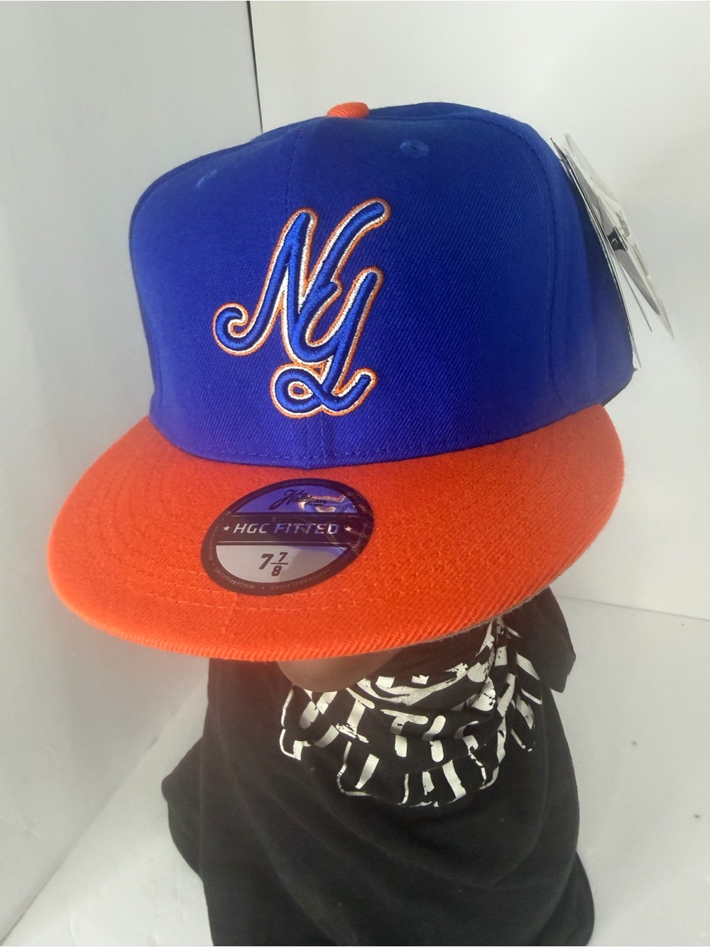 Headgear New York Black Yankees Fitted Hat Blue Orange Rose Patch Size 7 7/8 NWT